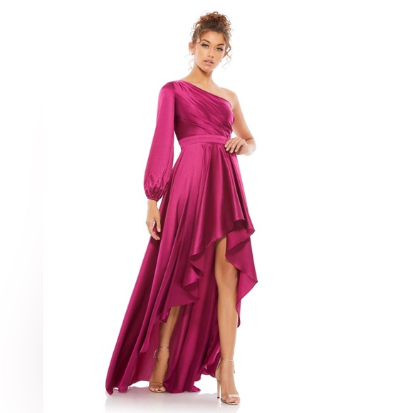 green eyelet mini dress Rust Satin One-Shoulder Dress | Stylish & Flowy Dress Rental main image 0